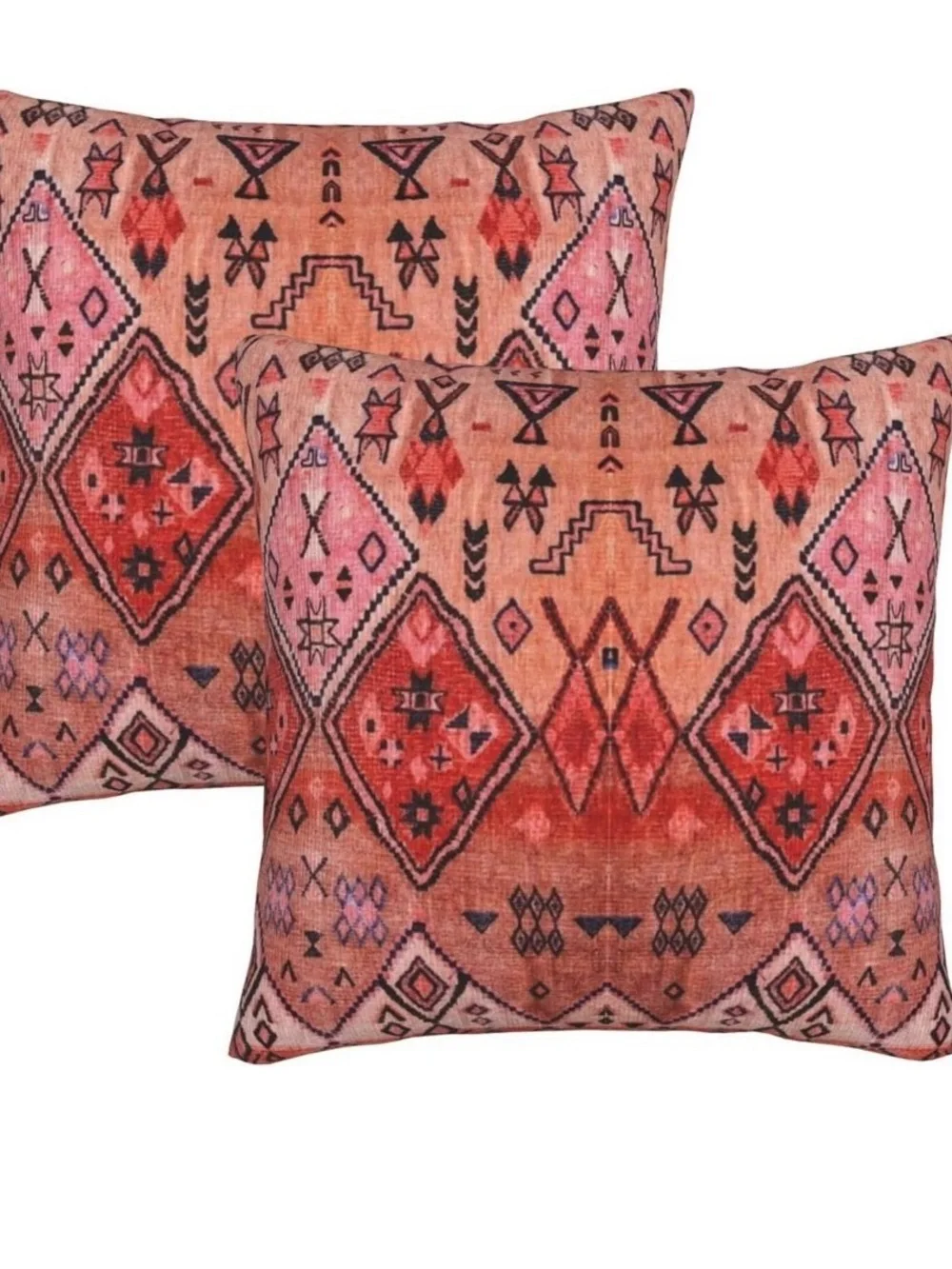 Boho Southwestern Velvet Pink Coral Throw Pillow Covers Set 2 18x18 NWT
